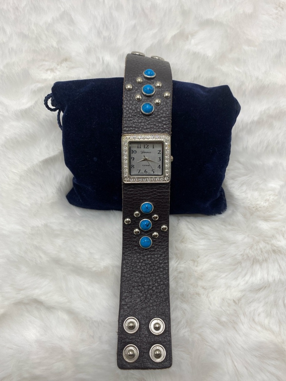 Geneva Leather Cuff Watch